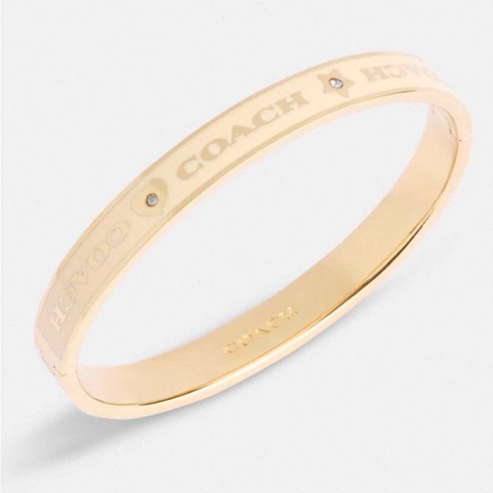 Coach Heart & Star Enamel Bangle Bracelet, New Gold & Chalk with rhinestones